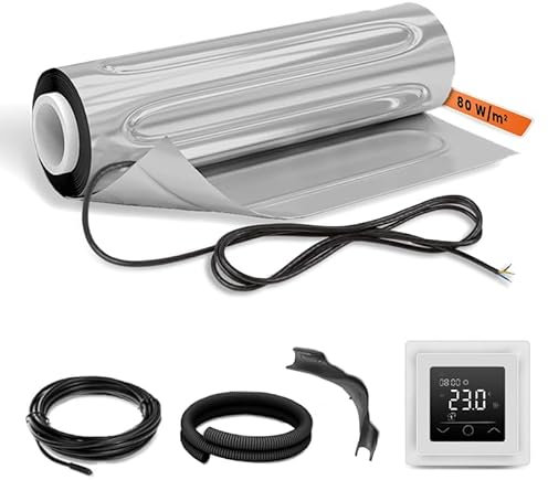 EH Expert AluPROFI - 80 W/m² - 6 m² -Elektrische Fußbodenheizung für Vinyl, Laminat, Parkett – mit Touch-Thermostat und Installationsmaterial (Weiß)