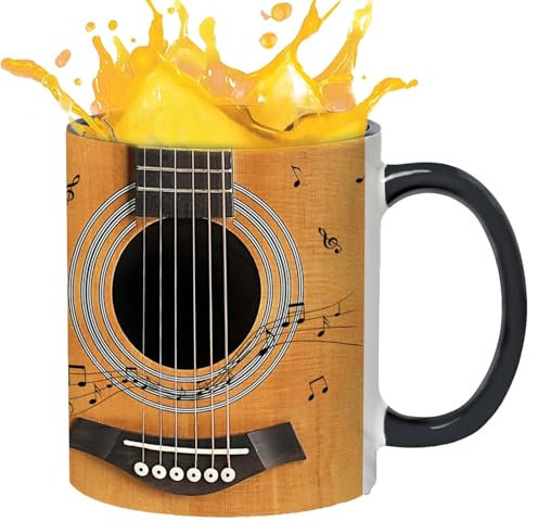 Demsyeq Tasse à café en céramique de 350 ml avec poignée, motif notes de musique, guitare, piano, tasse à café fantaisie pour professeur de musique