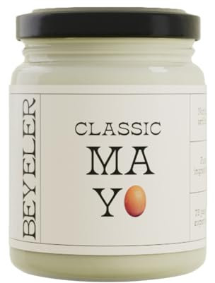 BEYELER® Classic Mayo | Traditionelle Mayonnaise mit reinem Eigelb aus Freilandhaltung & feinstem Sonnenblumenöl | Reichhaltige Mayo mit Dijonsenf mit enormer Geschmackstiefe | 250 ml Glas