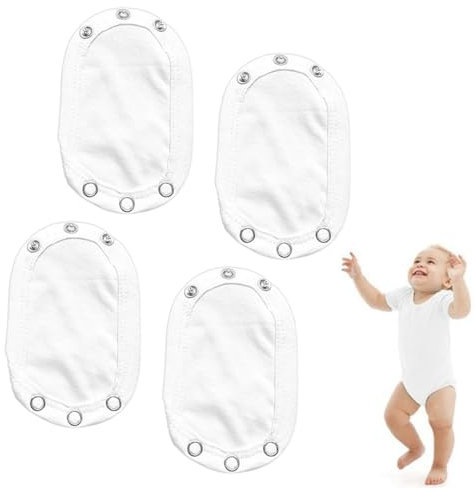 ZORTVUL 4 Stück Bodyverlängerung Baby,Body Verlängerung Druckknopf Baby,Baumwoll Baby Body Verlängerung Für Einstellbare Bodysuit Extender,Doppellagiger Stoff,Metallschnalle Durchmesser(Weiß)