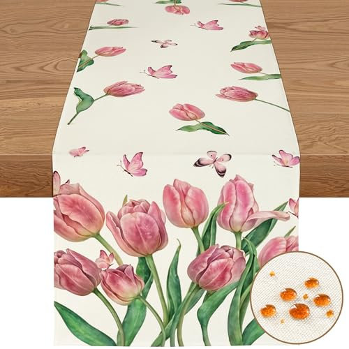 YCOLL Sommer Deko Tischläufer 40×180 cm – Wasserabweisend & Abwaschbar, Blumen Pflanzen Design für Küche, Esstisch, Outdoor & Esszimmer Party Dekoration