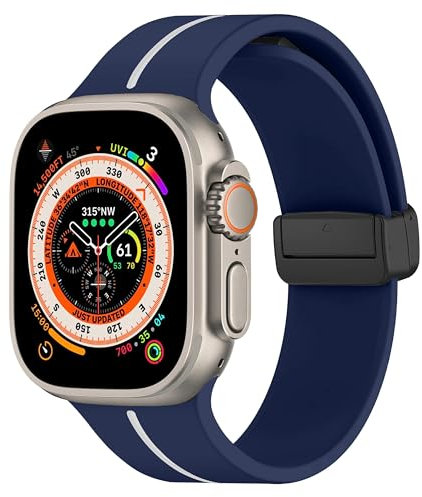 LEIXIUER Cinturino in silicone compatibile con Apple Watch 38 mm, 40 mm, 41 mm, 42 mm, 44 mm, 45 mm, 46 mm, 49 mm, in silicone per magnetico per iWatch Ultra Series 10 9 8 7 6 5 4 3 SE, Blu mezzanotte
