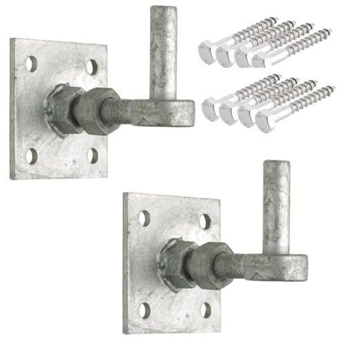 Epsom Door® Adjustable Hook on 4x4 Plates (Pair) – Heavy-Duty Galvanised Steel Gate & Door Hinges | Rust-Resistant Adjustable Fit with Fixings | Ideal for Timber Gates, Stables & Barns