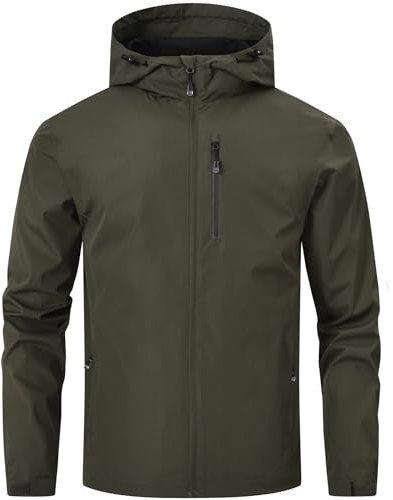 Huayuzh Regenjacke Herren Wasserdicht Leichte Regenmantel Camping Wandern Atmungsaktiv Packbare Softshelljacke mit Kapuze Armee Grün L