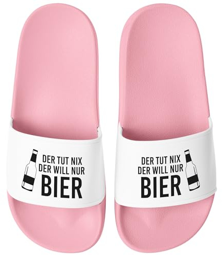 MoonWorks® Badeschlappen Spruch Lustig Der tut nix der will nur Bier Badelatschen Aufdruck Herren Umisex Badeschuhe