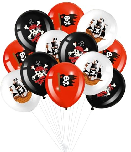 Gleemix Piraten Luftballons 12 Stück, 12 Zoll Latex Ballon Schwarz Rot Weiß, Luftballons Piratenschiff Totenkopf, Piraten Party Zubehör für Mottoparty Halloween, Kinder Geburtstag