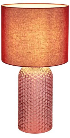 GLOBO LED Tischlampe Glas Textil rot Nachttischlampe Tischleuchte Wohnzimmerlampe, 1x LED 10,5 Watt 1055 lm, DxH 26,5x50 cm