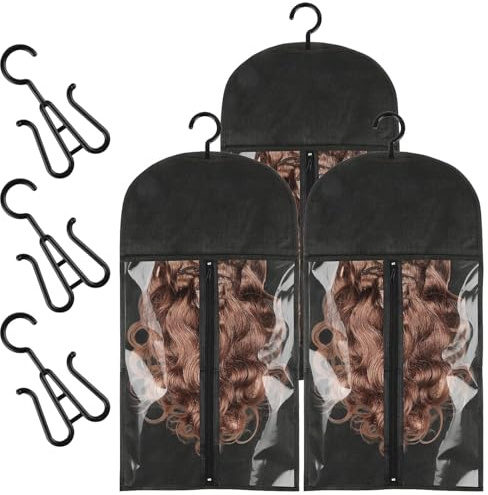 Xstary 3 Stück Perücken Aufbewahrungstasche,Staubdichte Perückentasche,Perückentaschen-Aufbewahrung mit Aufhänger Haarverlängerung Aufbewahrun, Perücke Aufbewahrungstasche mit Aufhänger