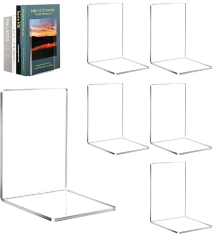 6 Stück Buchstützen, Buchstütze 17.5 X 12 X 11.5 cm Acryl Buchständer Klarer Bücherhalter Regal Transparente Bookends Kinder für Schule Zuhause Büro Bibliothek Dekoration