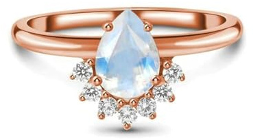 Stfery 14K Rose GoldStfery 18K Rose Gold Engagement Ring Real Gold, Pear Moonstone Diamond Ring Personalized for Women Size 10