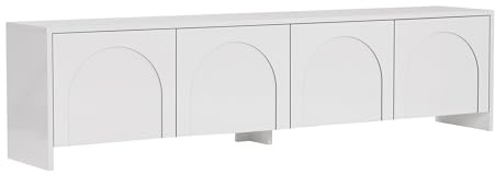 Modernes weißes TV-Möbel, 180 cm x 45 cm x 32 cm | 100% melaminbeschichtete Spanplatte, 18 mm dick | stilvolles & funktionales Design für Wohnzimmer, Elegante Volltonoberfläche