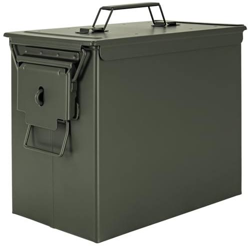 Trucky Munitionsbox 33 x 19 x 28 cm Ammo Box Metallkiste Metallbox Munitionskiste Aufbewahrungsbox mit Deckel Army Grün Metall