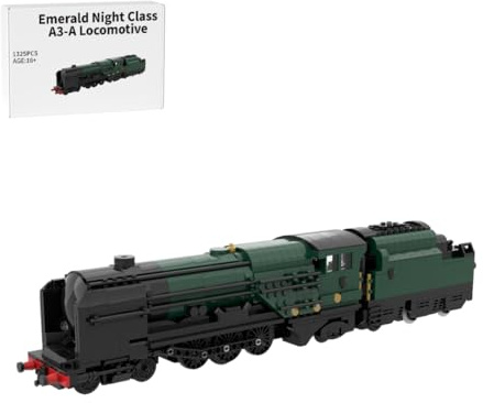 Vectolbricks Klemmbausteine Zug, Smaragdnacht Klasse A3-A Lokomotive Set Eisenbahn Bauspielzeug, Geschenk für Erwachsene und Jungen (1325PCS)