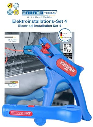 WEICON TOOLS Elektroinstallations-Set 4: Abisolierzange No. 5 und Rundkabel-Stripper No. 13, Blau/Rot