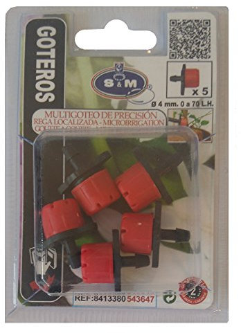 S&M 543647 Gotero Regulable de 0 a 70 l/h. Blister 5 uds Gotero Regulable De 0 A 70 L/H. - Blister 5 Uds., Rojo
