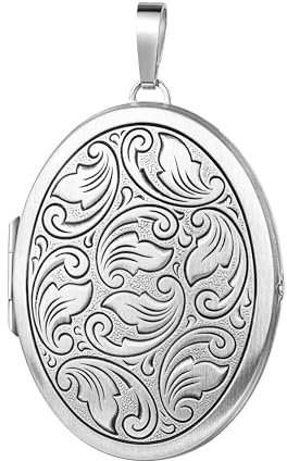 Medaillon XXL mattiert verziert oval 925 Sterling Silber zum öffnen für Bildereinlage 2 Fotos Amulett Verzierung von Haus der Herzen® mit Schmuck-Etui