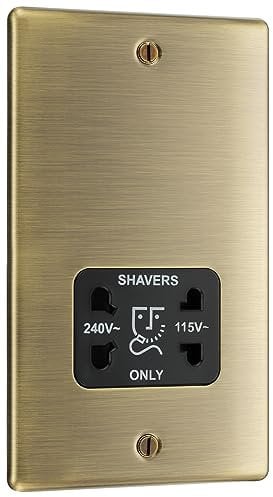BG Electrical Dual Voltage Shaver Plug Socket, Electric Toothbrush Charger Socket for Bathrooms, Raised and Slim Profile, Round Edges, Nexus Metal, 2-Pin, Antique Brass, 115V / 240V, NAB20B