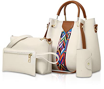 NICOLE & DORIS Femmes Sacs à Main 4pcs Ensemble Sacs à bandoulière Sacs à Main Sacs portés épaule Porte-Monnaie Blanc