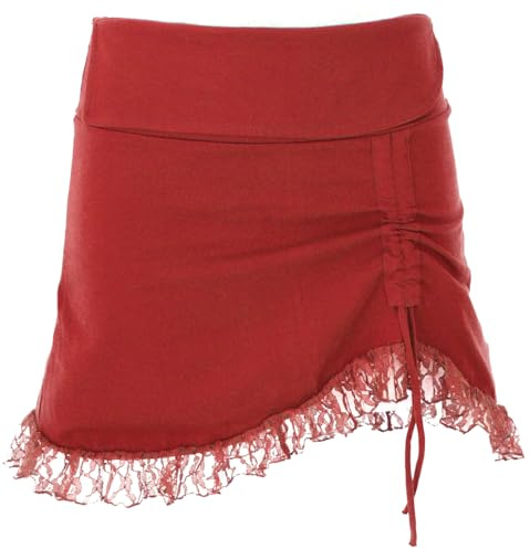 GURU SHOP Boho Minirock mit Spitze, Superkurzer Pixirock, Festivalrock zum Raffen - Rostrot, Damen, Size:M