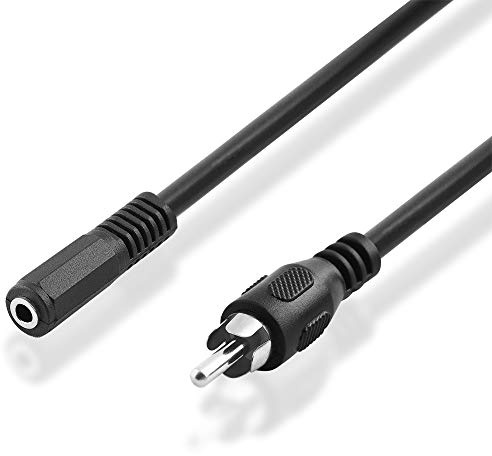 1 Meter Audio Kabel Aux in Out, 3,5mm Mono Klinke Buchse Kupplung weiblich auf Cinch Stecker männlich, Schwarz