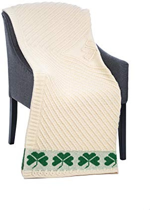 SAOL 100% Merinowolle Zopfmuster Warme und Weiche Aran Decke in Natur, 46 x 68 Zoll