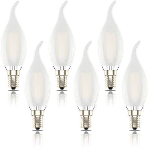 Phoenix-LED E14 Kerze Dimmbar Lampe, Birne C35 Filament Fadenlampe, Warmweiß(2700K), 4W Ersetzt 40W, 400lm,6er-Pack