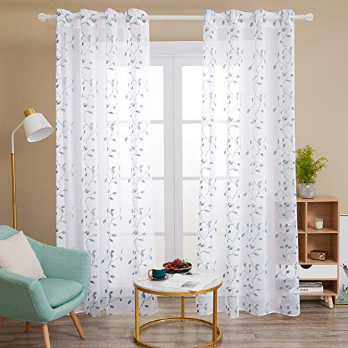 Deconovo 2 Vorhänge für Schlafzimmer, Mädchen, Jungen, Kinder, Kunstleder, mit Ösen, Blau, Grün, 140 x 229 cm (B x H)