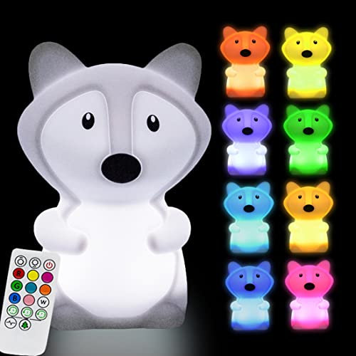 Glinrui Silikon Nachttischlampe Große Fuchs Nachtlicht für kinder, Dekorative Lampen Baby Kinderzimmer Lampe, Augenpflege/einstellbare Helligkeit & Farbe/Zeiteinstellung-Groß