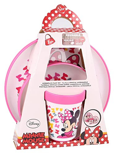 STOR Set Antiscivolo Premium Bicolore 3 Pezzi Minnie SO Edgy Bows, Multicolore, Estándar