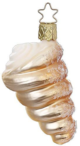 Christbaumschmuck Glas 8cm Schillerlocke mundgeblasen handbemalt Weihnachtskugeln Gebäck beige