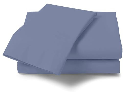 GC GAVENO CAVAILIA Non Iron Plain Dyed Percale Flat, Soft Polycotton Sheets, 180 Thread Count Easy Care Bedding, Blue, King