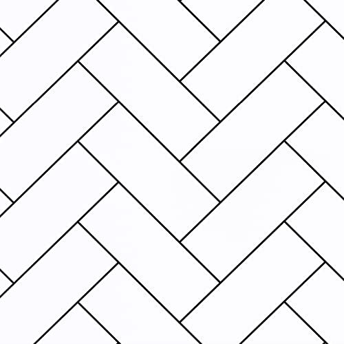 HelloWall 17.71 x315Geometric Wallpaper Peel and Stick Herringbone Wallpaper Vinyl Sticky Wallpaper Black and White Contact Paper Geometric White Brick Wallpaper Roll for Kitchen Bathroom Waterproof