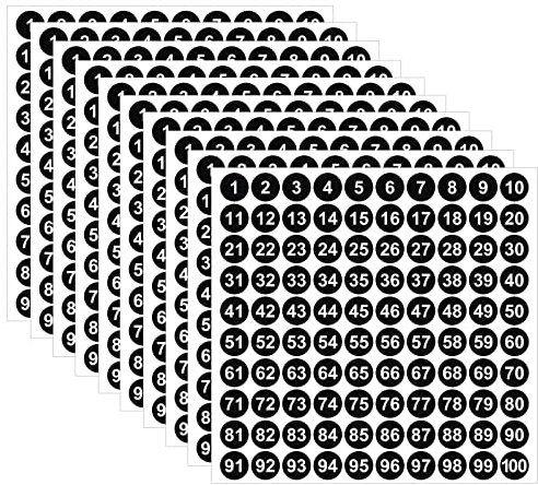 2500 Stück 1 bis 100 Zahlenaufkleber, 25 Blatt Vinyl Nummernaufkleber wasserdichte Etiketten selbstklebende nummerierte Aufkleber für Inventarsortierung Organisation Aufbewahrungsbox(1,2 cm)