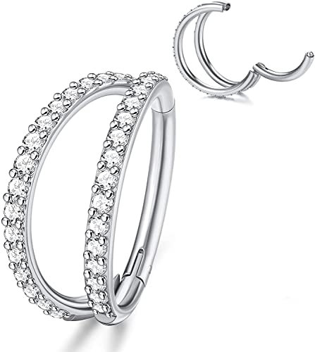 Milacolato G23 Titanium Piercing Ohr Rings Ohrringe Knorpel Clicker Hoops Tragus Helix Conch CZ Piercing Ring Septum Nasenring Labret Nase Lip CZ Helix Piercings Ring Clicker Schmuck 8MM/10MM/12MM