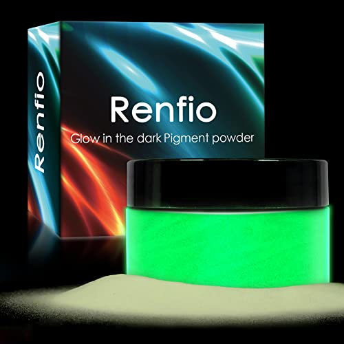 Renfio Leuchtpulver,100g im Dunkeln leuchtendes Gesichtsfarben Glimmerpulver,fluoreszierender leuchtender Harzpigmentfarbstoff für Harzbedarf,Gel Nagellack,Schleim,Kunstmalerei–Weiß bis Grün