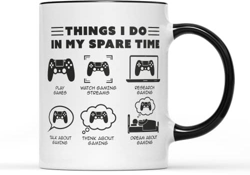 in My Spare Time Gamer Mug - Boys Men Gamer Gaming Gifts Present Idea Teenager Teen Nerdy Video Game Controller Gadget Birthday Christmas Ceramic Tea Coffee Cup (Black Handle Prime)