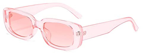 YUELUQU Occhiali da sole rettangolari vintage alla moda retrò occhiali con montatura quadrata per uomo donna con protezione Uv400, rosa chiaro, m