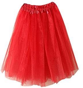 routinfly Tüllrock kurz – hochwertiger Faltenrock aus Gaze für Erwachsene Tutu-Ballett-Tanzrock Western Sommerkleid bunt (Einheitsgröße, Rot)