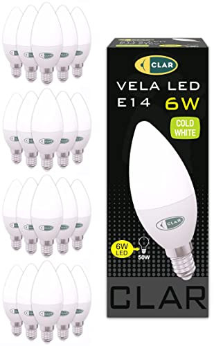 CLAR - E14 LED Kerze, Kaltweiß, 6W, 40 Watt Äquivalent, Glühbirne Lampe (20er Pack)