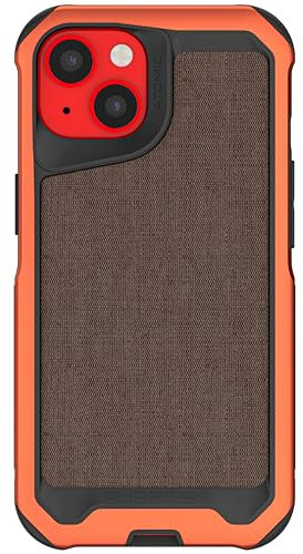 Ghostek Atomic Slim iPhone 14 Hülle Orange Metall Bumper mit hellbraunem Stoff und MagSafe eingebauter robuster, strapazierfähiger Schutz, stoßfeste Schutzhülle, entworfen für 2022 Apple iPhone 14