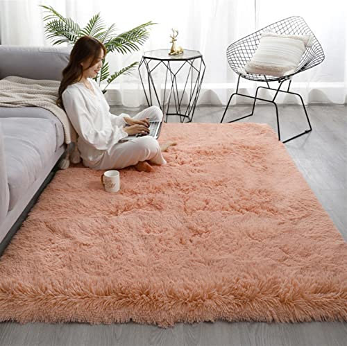 Heavyoff Shaggy Teppich Hochflor Langflor Teppiche Rutschfester Bodenteppichmatte Kindermatte für Wohnzimmer Orange, 100x160cm