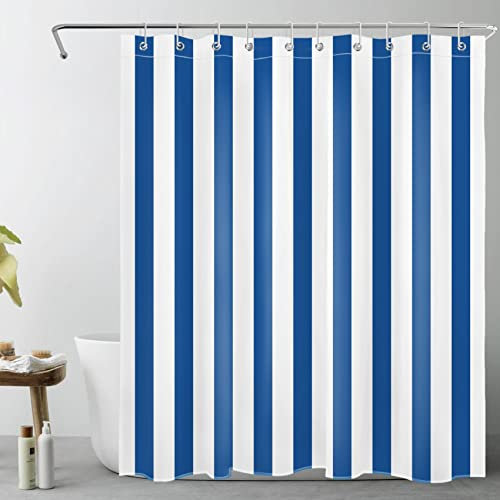 LB Rayures Bleu Marine Rideaux de Douche 150x180cm Ligne Bleue Blanche Rideaux de Bain avec Crochets, Géométrie Simple Minimaliste Court Imperméable Polyester Anti Moule Salle de Bain Décor