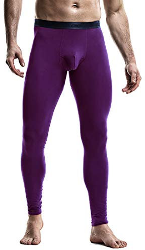 Ouruikia Pantaloni Termici da Uomo Leggings Invernali Lunghi Johns Pantaloni Termici Mutande 2 in 1, Viola, M