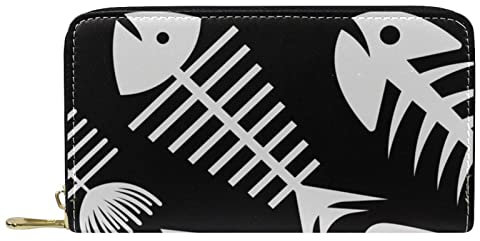 DJNGN Geldbörse Leder Leder Reißverschluss Lange Geldbörse Schwarz und Weiß Sechs Fishbone