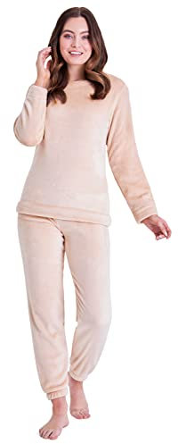 CityComfort Pigiama Donna Invernale Pile a Manica Lunga Pigiamone Felpato Due Pezzi (Rosa Pesca, M)