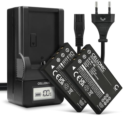 CELLONIC, Akku für Kamera, kompatibel mit Maginon DV-Z5 HD, NP-60, 02491-0017-00, DC-5390 (3.7V, 1180mAh) 2 Stück + Ladegerät