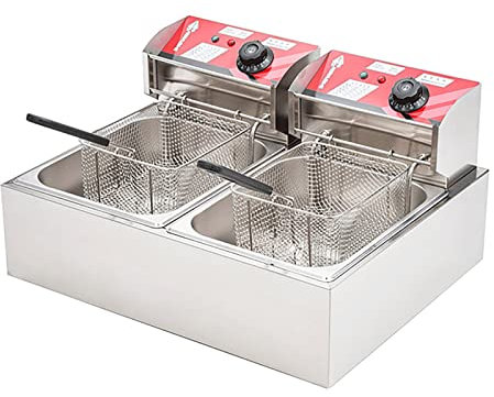 12L Freidora Doble 6L Freidora De Grasa Profunda De Acero Inoxidable Cesta De Aceite Extraíble Ajustable Control De Temperatura Doble Limpieza Fácil 2500W