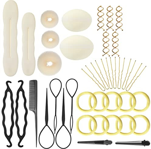 Licitn Frisurenhilfe Set, 70Pcs Frisuren Zubehör für Unsterschiedliche Haarestyle, Duttkissen, Flechthilfe Haare für DIY Haarstyling, Magie Hair Accessories und Friseur Zubehör für Mädchen oder Frauen