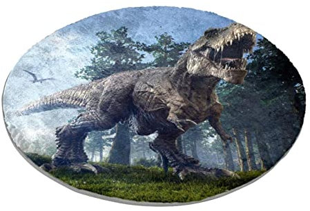 Alfombra redonda para dormitorio, alfombra lanuda y suave, lavable, diseño de dinosaurios, caza del bosque