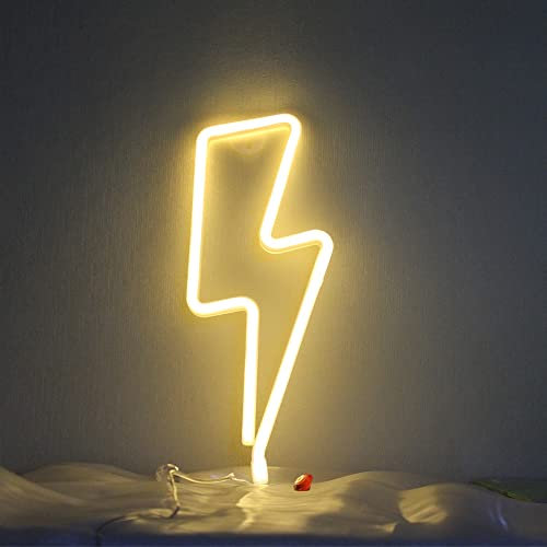 Lightning Bolt Neon Signs Bolt Night Lights For Wall Decor USB or Battery Powered For Bedroom Kids Room Living Room Bar Christmas(Warm White)